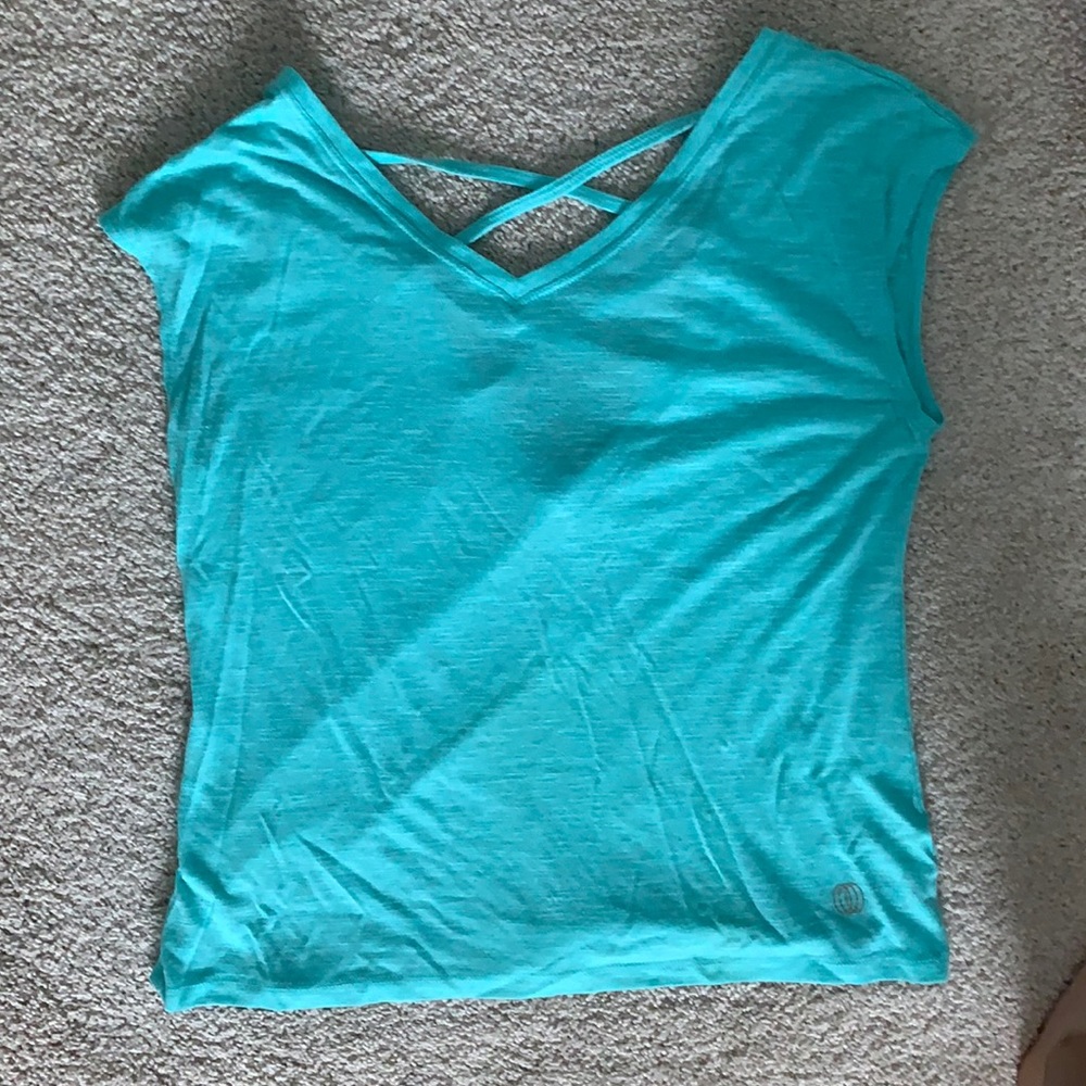 Teal, crossback, short sleeve top